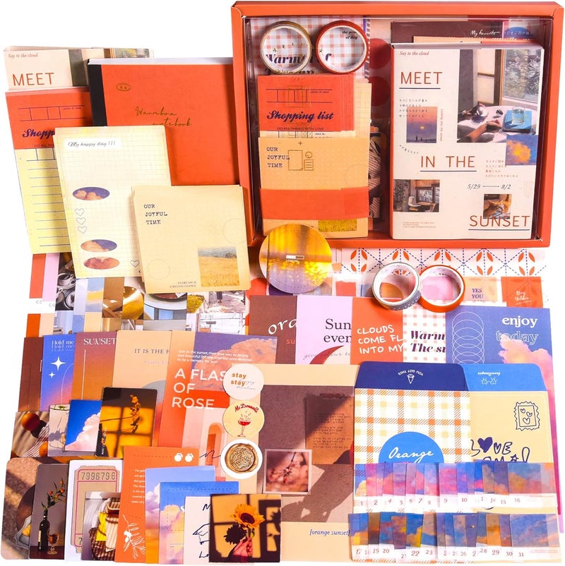 OFFIGIFT Scrapbooking Supplies Kit, 351pcs Bullet Junk Journal Kit with Journaling Supplies Aesthetic Scrapbook Paper A6 Grid Notebook, Scrapbook Kit, Art Craft DIY Gifts for Adult Women, Sunset - Image 1